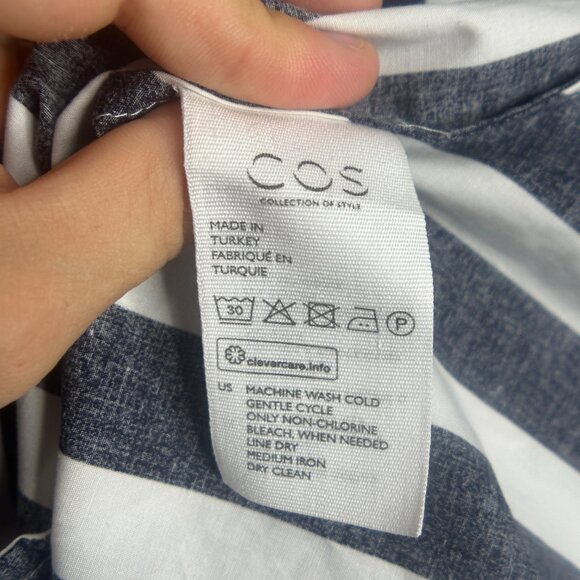 EUC COS Twist Back White and Navy Vertical Striped Dress Size 12 - Picture 11 of 16